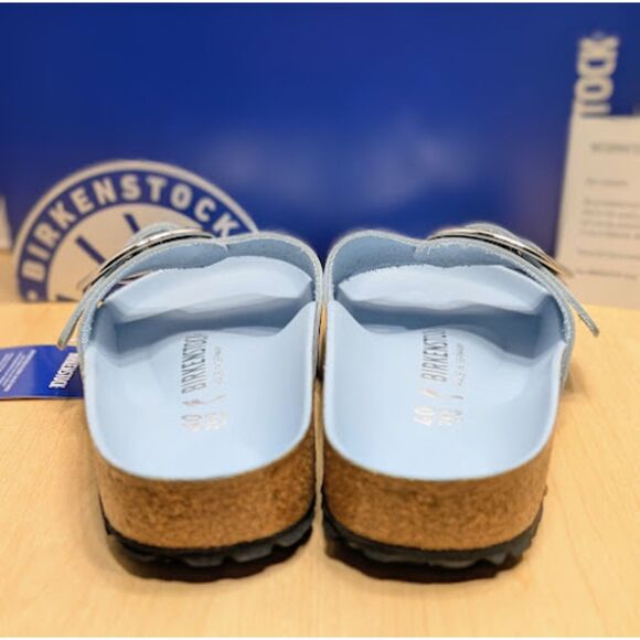 Birkenstock Madrid Big Buckle Baby Blue Natural Leather Patent Sandals EU 40 NIB - Picture 7 of 13